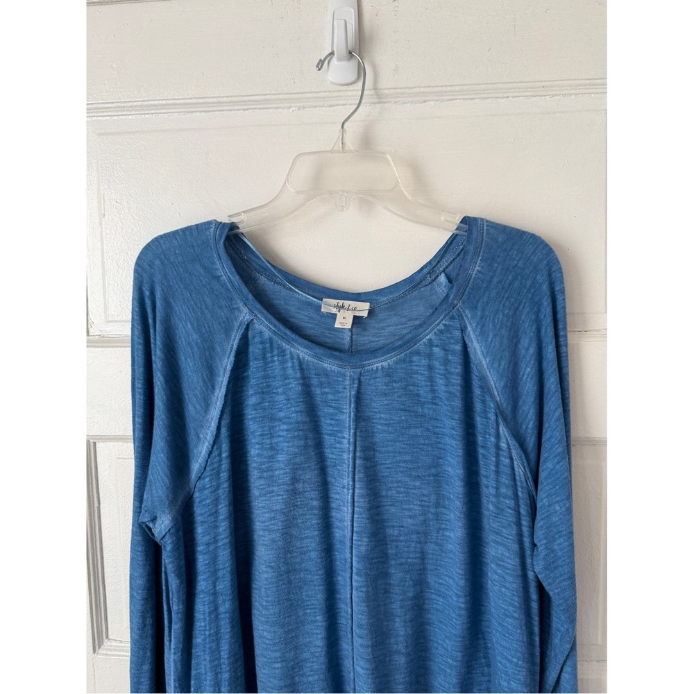 Style & Co. Blue Raglan Long Sleeve High Low Tunic Top Flowy Relaxed Cotton XL - Picture 7 of 14